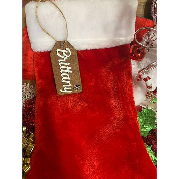 PERSONALIZED STOCKING NAME TAGS/Rustic Christmas Burlap Name Tags/Stocking Custom Order Personalized Tags Names Hanging/Christmas Gift Tag/Snowflake or Holly Ornament